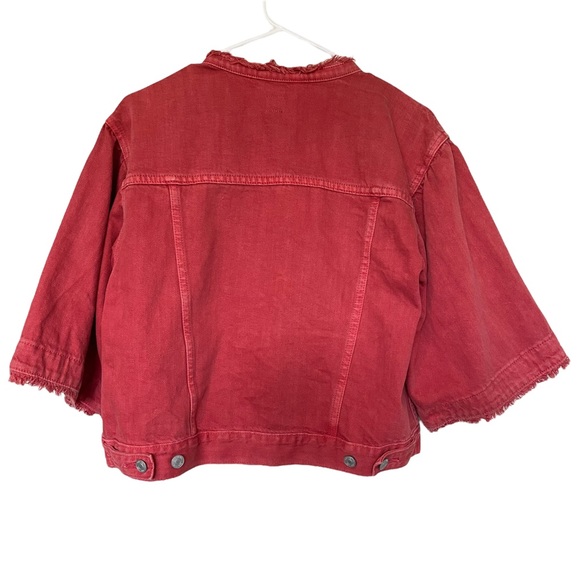 GAP Fringe Boho Denim Jacket with wide bell flared sleeves in Red Crimson S - Picture 8 of 13